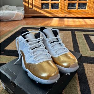Jordan Gold and White Athletic Shoes